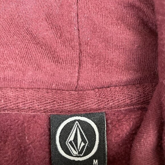Volcom Hoodie Sweatshirt Men’s M Skater Cotton Blend Spellout Logo Maroon Pocket - Picture 5 of 11